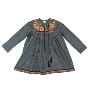 Velzera Chambray Denim Tunic Embroidery Top 100% Cotton Size Small Women's NWOT